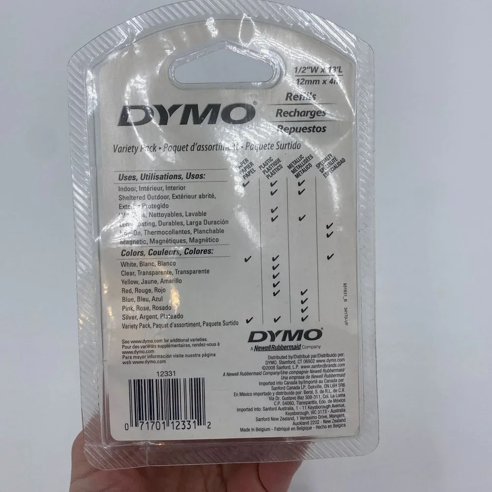 DYMO Variety Pack Refill White Paper, White Plastic, Clear, Assorted Pack of 3 -
